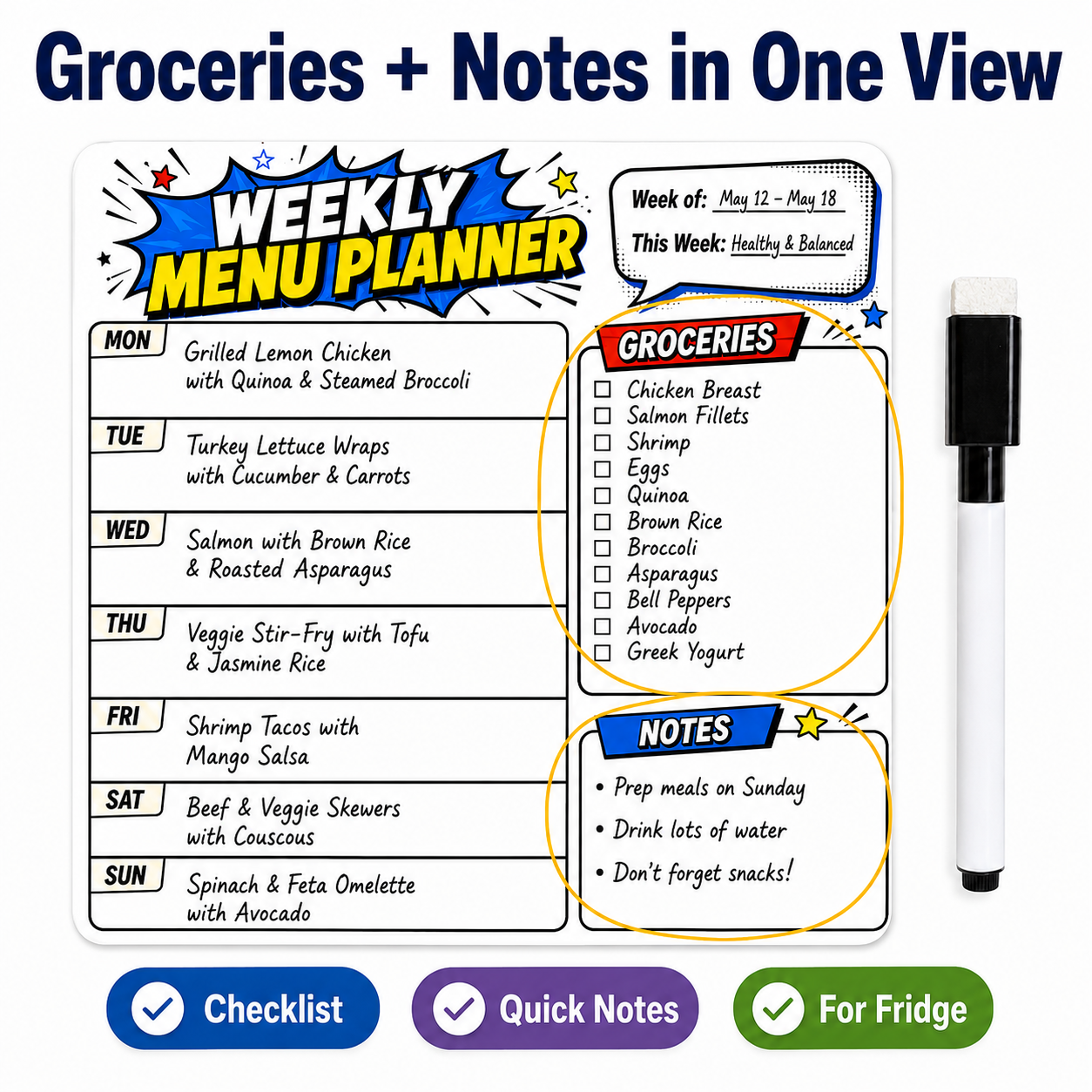 1pc Fridge Dry Erase Weekly Me - Commercial Kitchen Layout recension och pris