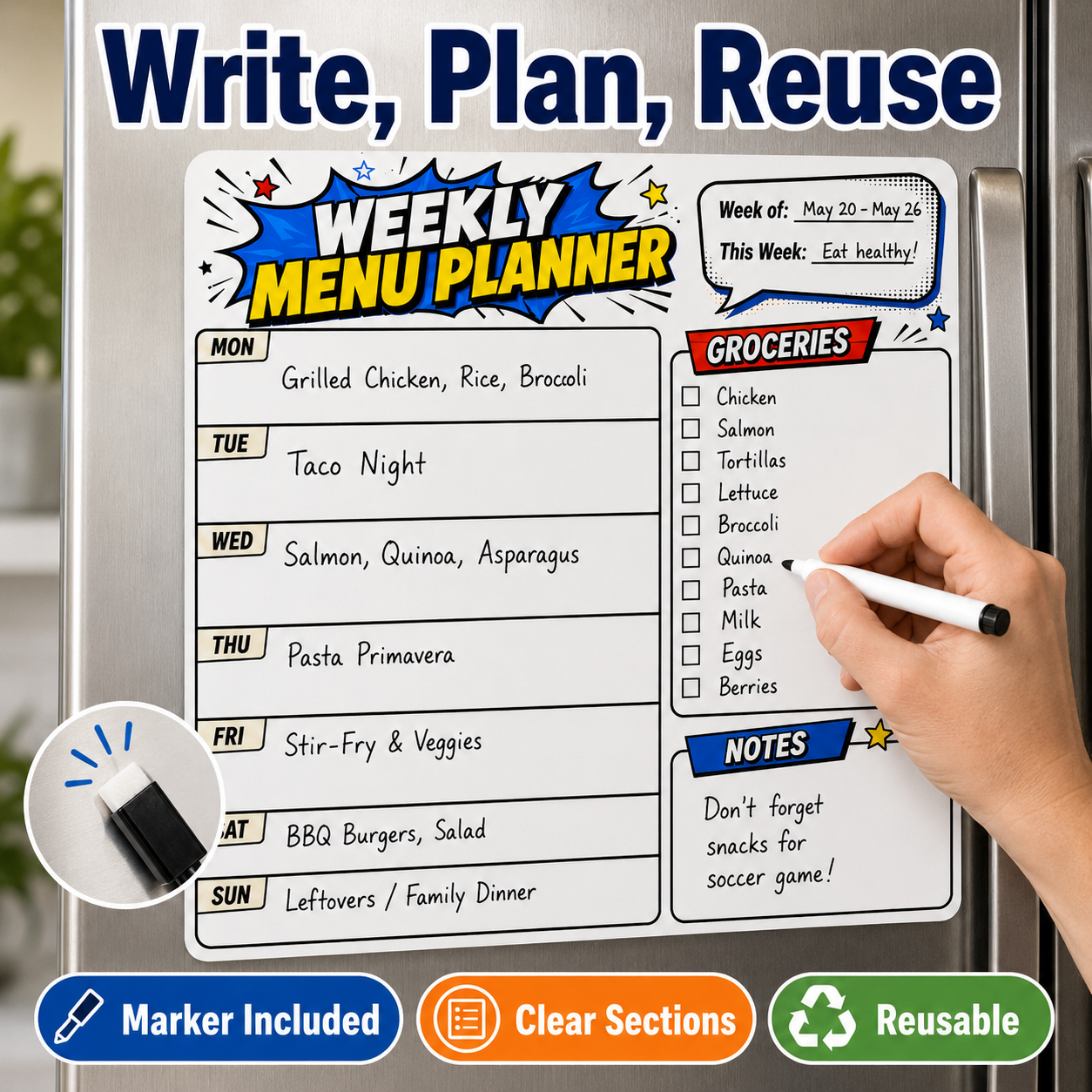 1pc Fridge Dry Erase Weekly Me - Commercial Kitchen Layout recension och pris