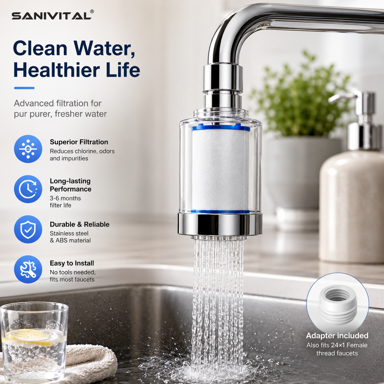 SANIVITAL Faucet Water Filter  - Commercial Kitchen Tap recension och pris