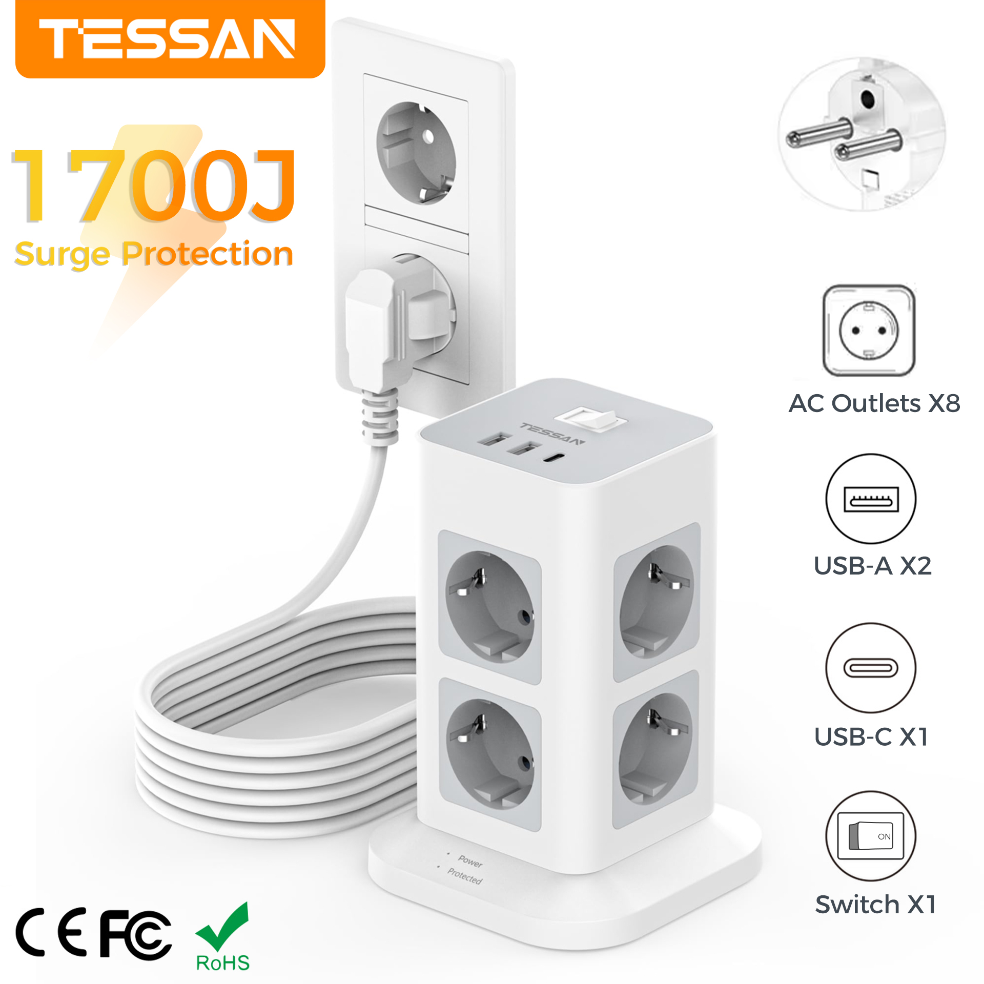 TESSAN Tower Power Strip Multi - Commercial Kitchen Outlets recension och pris